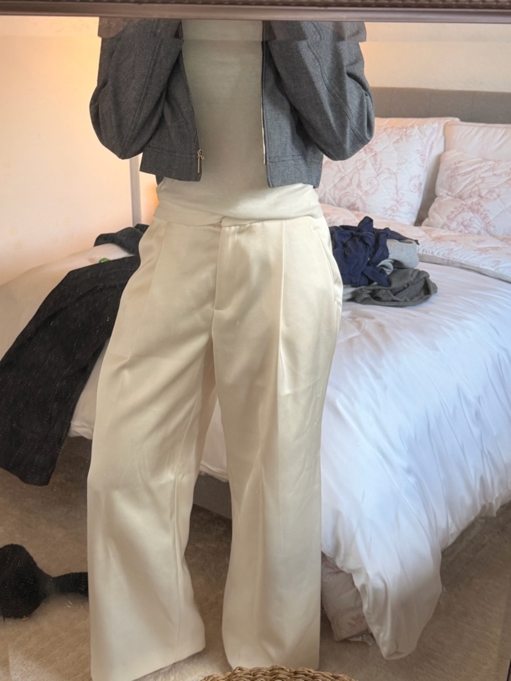 Zara Cream Wide-Leg Women's  Satin Trousers